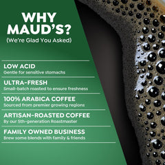 MAUD'S pod brewing into mug demonstrating compatible single-serve convenience