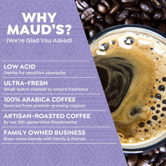 MAUD'S pod inserted in single-serve brewer while pouring, shows quick convenient brewing