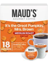 MAUD'S front packaging showing 18ct pumpkin spice pods and seasonal branding benefit convenience