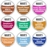 MAUD'S front box view showing 40-count variety pack and flavor list, easy selection benefit