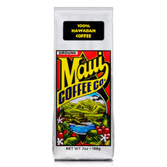 Maui Coffee Co front packaging showing island-grown branding and low-acid benefit
