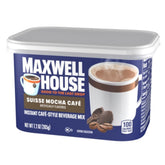 Maxwell House front packaging showing eight-cup box and clear branding, quick servings benefit