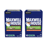 MAXWELL HOUSE front packaging showing two 10-count boxes and benefits