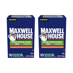 MAXWELL HOUSE front packaging showing two 10-count boxes and benefits
