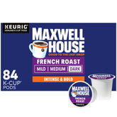 Maxwell House front box showing 84-count and bold roast benefit