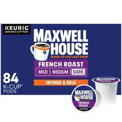 Maxwell House front box showing 84-count and bold roast benefit