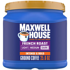 MAXWELL HOUSE front canister showing bold French Roast and convenience