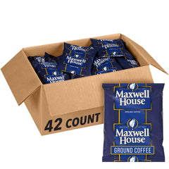 MAXWELL HOUSE front box view showing 42 packets and easy storage benefit
