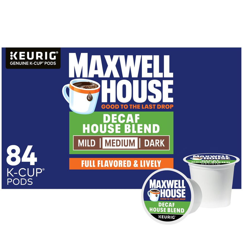MAXWELL HOUSE front packaging showing 84-count box and branding, clear identification benefit