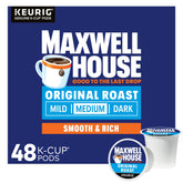 Maxwell House front box showing 48-count packaging and clear branding, convenient stock-up benefit