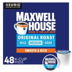 Maxwell House front box showing 48-count packaging and clear branding, convenient stock-up benefit