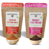 MAYANSHUL front view of both mole pouches showing label and pack benefit