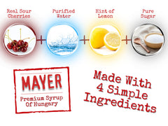 Mayer pouring syrup into sparkling glass showing mixing ease and bright flavor benefit