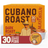 Mayorga front packaging showing Cubano dark roast and organic seal benefits