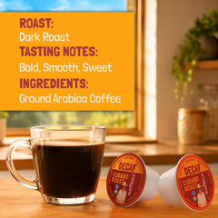 Mayorga pod inside single-serve brewer mid-extraction demonstrating fast, mess-free brewing