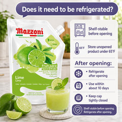 Close-up of Mazzoni lime juice texture showing fresh citrus clarity