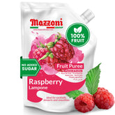 Mazzoni pouch front view showing branding and raspberry puree convenience
