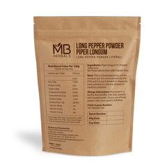 MB Herbals long pepper close-up of coarse granules, shows texture and strong aroma