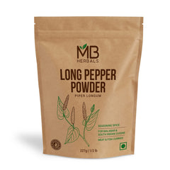 MB Herbals long pepper front packaging showing label and weight, highlights freshness