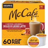 McCafé front box showing Dulce de Leche Latte branding and pod count benefit