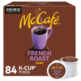 McCafe front box showing 84-count pack and bold branding, clear pantry-ready supply