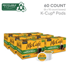 McCafé K-Cup pod close-up of top label highlighting compatibility and freshness benefit