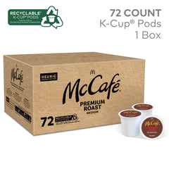 McCafé K-Cup close-up showing sealed pod and quick brewing benefit