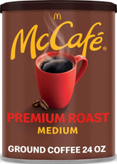 McCafé front canister showing brand and 24 oz size for convenience