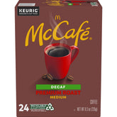 McCafe front packaging showing 24-count box and decaf label benefit convenience