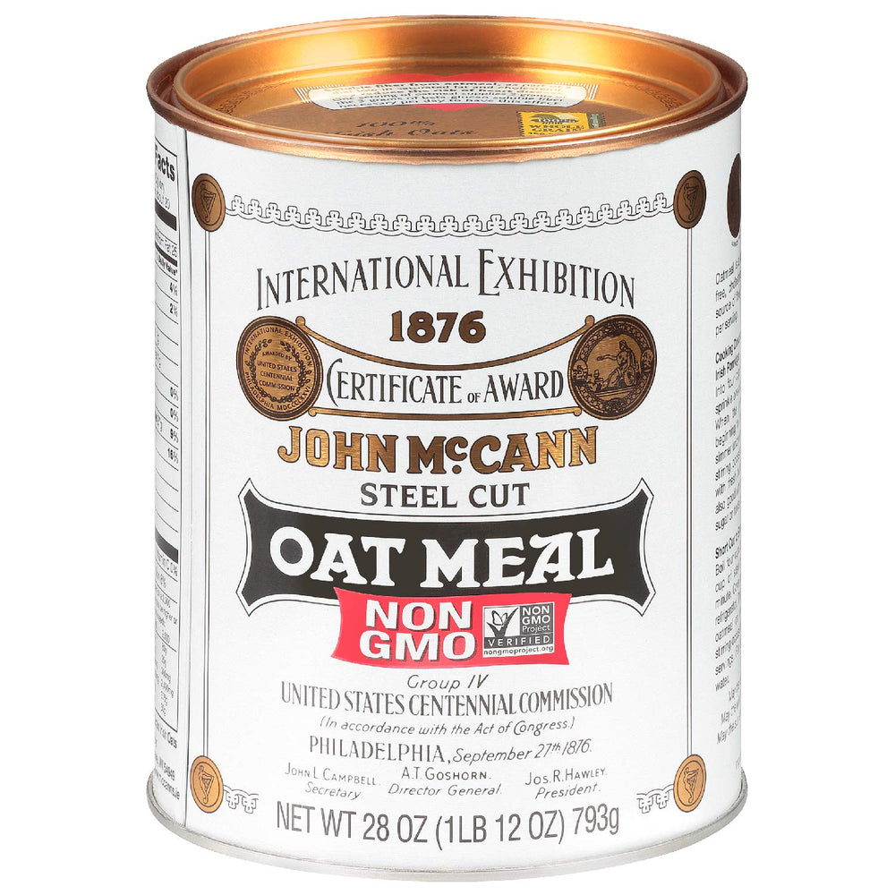 McCann's front packaging showing 28 oz container and pack benefits