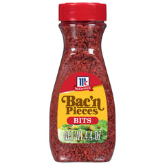 McCormick Bac'n Pieces opened jar top view revealing crunchy bacon-flavored bits