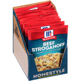 McCormick packet front view showing brand and convenient stroganoff mix benefit