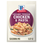 McCormick front packaging showing creamy tuscan chicken mix benefits quick dinners