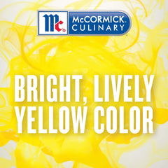 McCormick Culinary yellow dye blended into frosting for vibrant cake decoration results
