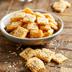 granular close-up of seasoning mix showing sesame poppy garlic for crunchy texture