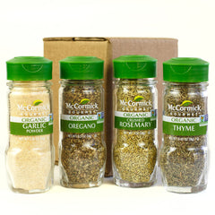 McCormick Gourmet jar close-up showing organic herb label and clear spice texture benefit