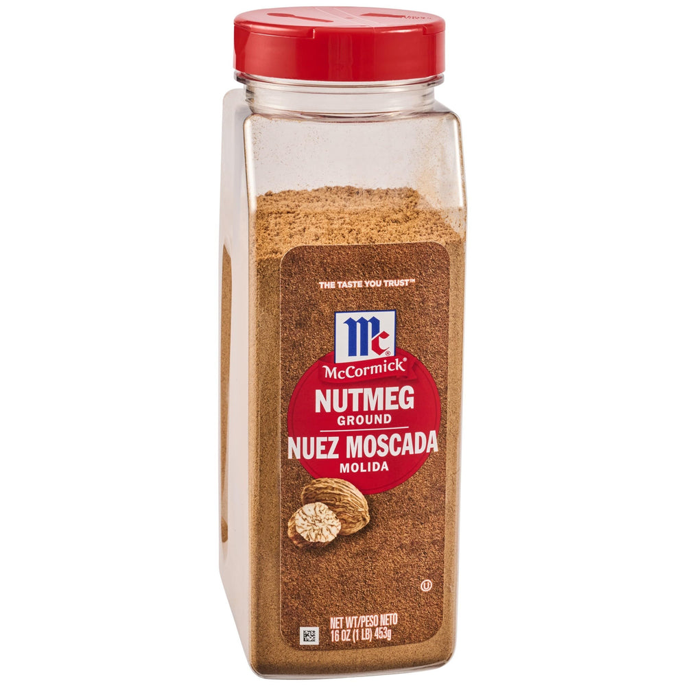 McCormick jar front view showing nutmeg and clear packaging benefit convenience