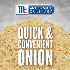 McCormick minced onion open canister with wide top for easy scooping