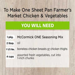 Sheet pan of vegetables and chicken roasting with McCormick ONE for easy cleanup