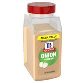 McCormick front label of onion powder jar showing brand and net weight for quick ID