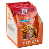 McCormick 30% Less Sodium Mild Taco Seasoning front packet showing branding and size benefit