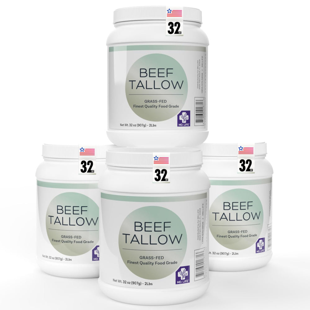 MD.LIFE front packaging showing 4-pack bulk tallow, clear labeling and weight benefit