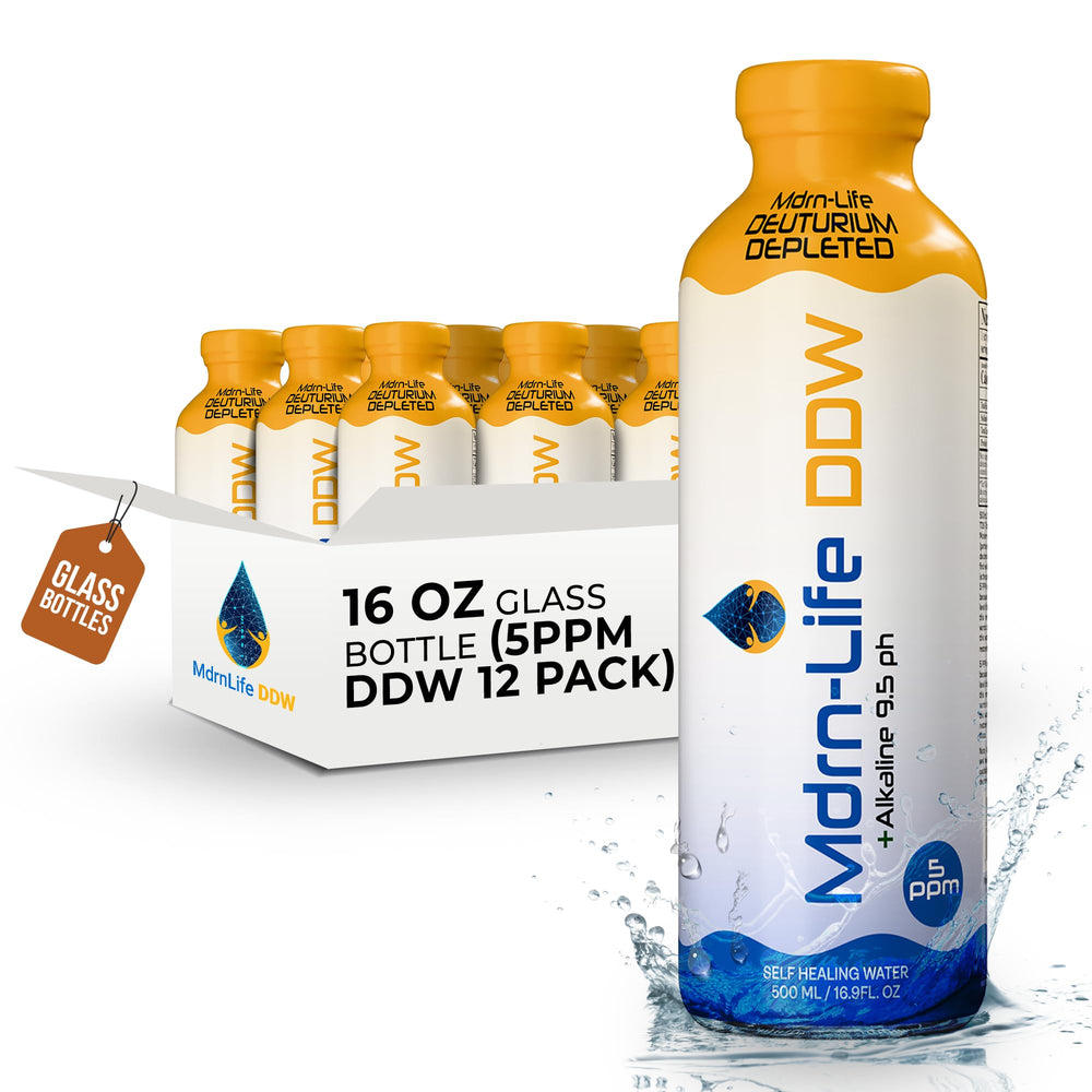 Mdrn-Life glass bottle front view showing clean branding and purity benefit