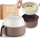MEACOLIA front view of jumbo 50 oz bowl showing capacity and lid benefits