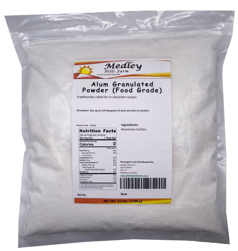 Medley Hills Farm alum front packaging shows sealed resealable bag and label benefit freshness
