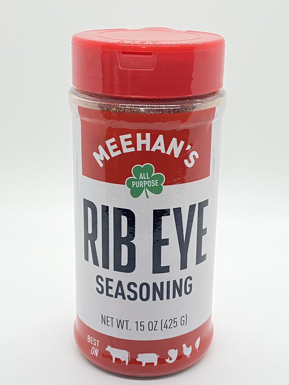 Meehan's Seasoning front view of 15 oz shaker showing label and shaker top for convenience