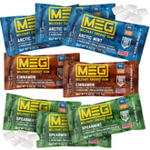 MEG front packaging showing pack design and multi-flavor label, fast access