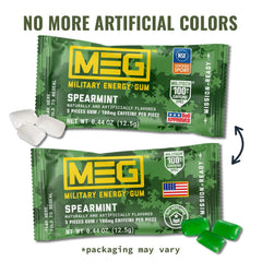 MEG spearmint gum surface detail highlighting chew texture for fast uptake