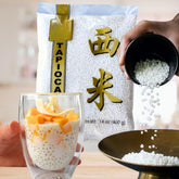 mekoman front packaging showing 14oz sago pearls and clear label benefit