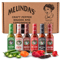Melinda's front packaging showing six-bottle gift set and variety